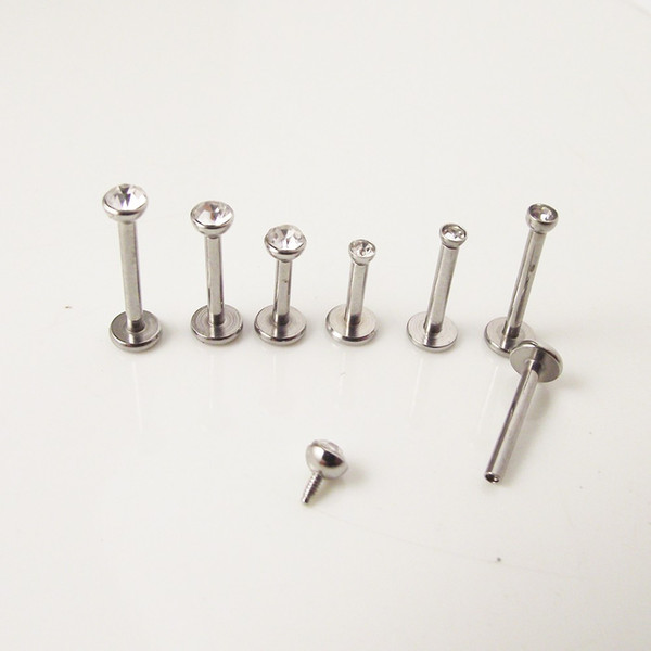 50 pieces 16G Surgical Stainless Steel Clear Crystal Internally Thread piercing Labret Lip Ring Tragus Ear Piercing