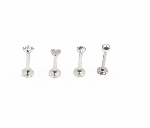 100pcs Body Jewelry CZ Heart Lip Labret Bar Piercing Ear Tragus Cartilage Earrings Stud Monroe Piercing 16gx8mm NEW Mix