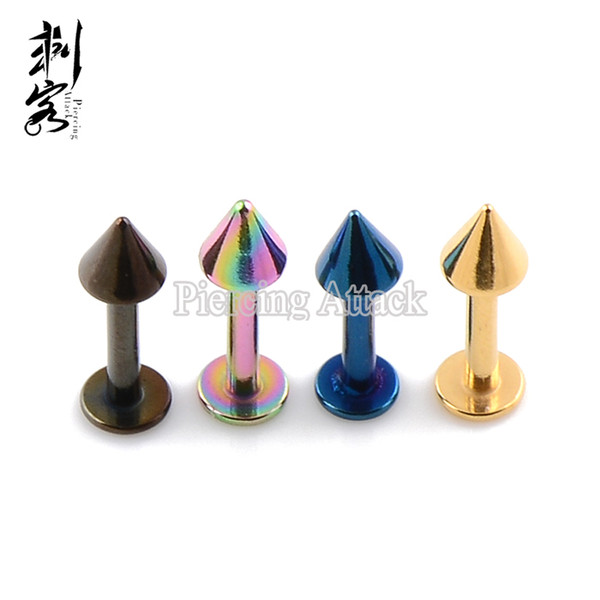 14 Gauge 16 Gauge Titanium Anodized Spike Labret Lip Ring Mixed Colors Body Jewelry Free Shipping Lot of 30 pcs