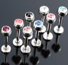 3MM Cz Crystal Gem Stainless Steel Bar Labret stud Nose Lip Ring Earring Fashion Body Piercing Jewelry 50PCS/LOT