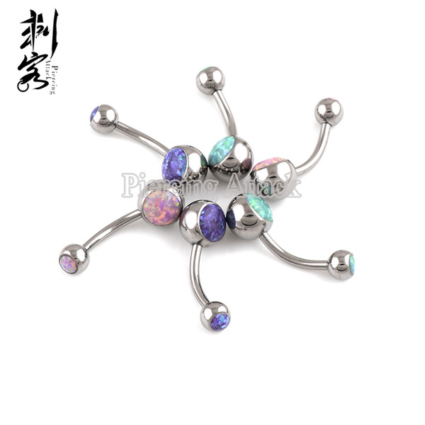 G23 Solid Titanium Internally Threaded Double Gemmed Opal Navel Belly Ring Lot of 3pcs