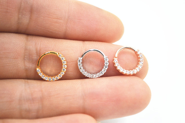 10pcs Body Jewelry Piercing - CZ Shining Lip Labret Ring Ear Helix Bar Lip Piercing Bend Nose Septum Ring 18gx6/8mm Three Colors