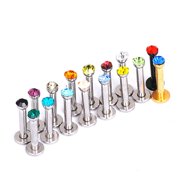 Punk Crystal Lip Ring Trendy Stud Surgical Steel Labret Piercings Jewelry Silver Ear Stud Earring Nose Ring Body Piercing Jewelry 16 pcs lo