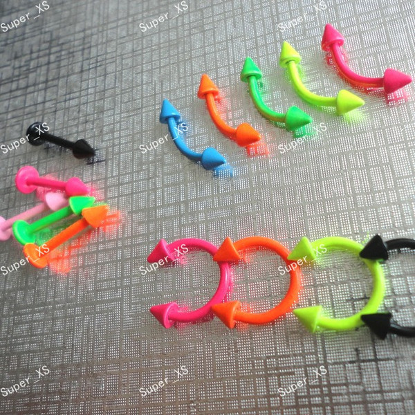 Fashion color noctilucous Lip Belly Eyebrow Ear Barbell piercing plug Wholesale jewelry bulks lots packsFree shipping LR539