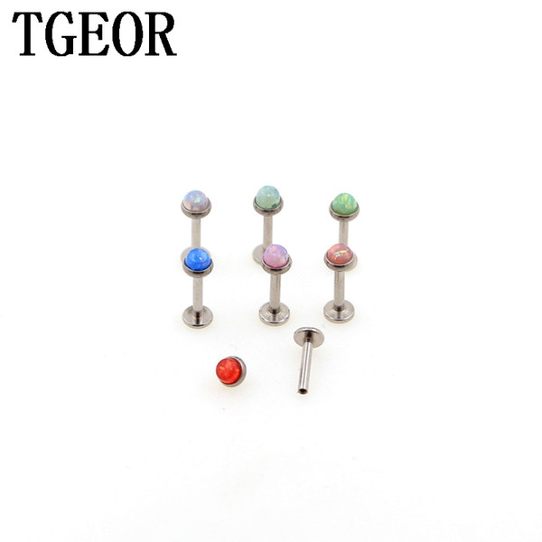 Hot new body jewelry wholesale 16G 30pcs 1.2*8*4mm surgical Stainless Steel mixed gem opal colors resin piercing labret ring