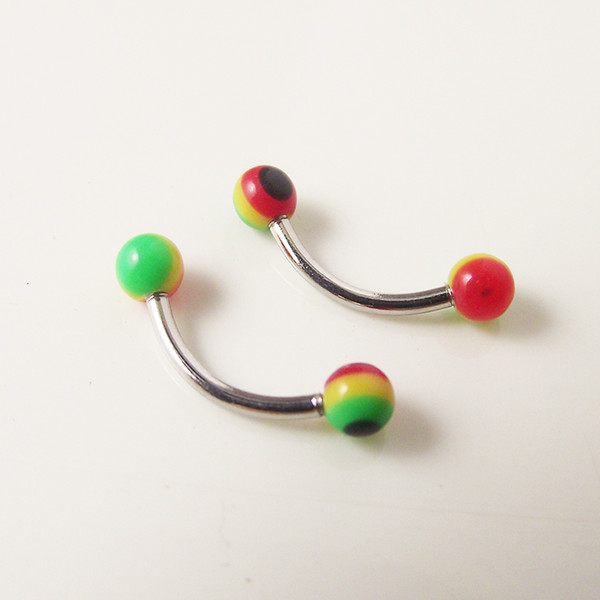 16G Stainless Steel Acylic Ball Rainbow Spike Eyebrow Rings Curved Barbell Banana Body Piercing Jewelry