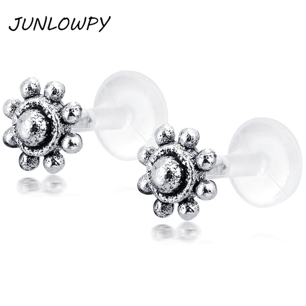 Silver Labret Stud Crystal Cartilage Piercing Tragus Earrings Lip Ring Tree OF life Flower Bead Body Jewelry