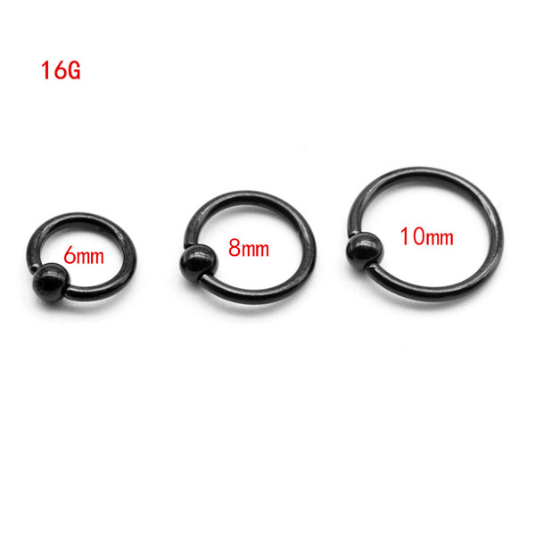 Black Captive Hoop Ball Rings BCR Eyebrow Tragus Nose Nipple Ring Bar Lips Body Piercing Jewelry 316L Stainless Steel Wholesale