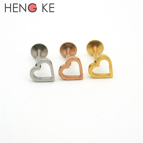 Heart Lip Stud Labret Tragus Cartilage Earring Upper Lip Bar Stud Crystal Helix Internally Threaded 316L Stainless Steel