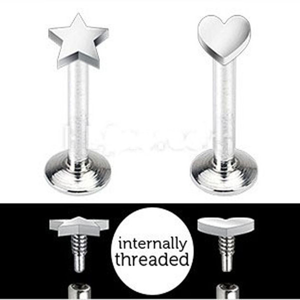 16G m6/8/10m 3mm Star Heart Top Internally Threaded Labret Monroe Lip Bar Ring Stud Body Jewelry Tragus ear Rings