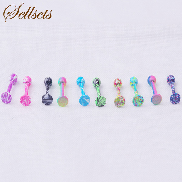 wholesale Wholesale 100 Pcs/Lot Rainbow Anodized Straight Ball Barbell Stainless Steel Lip Piercing Jewelry