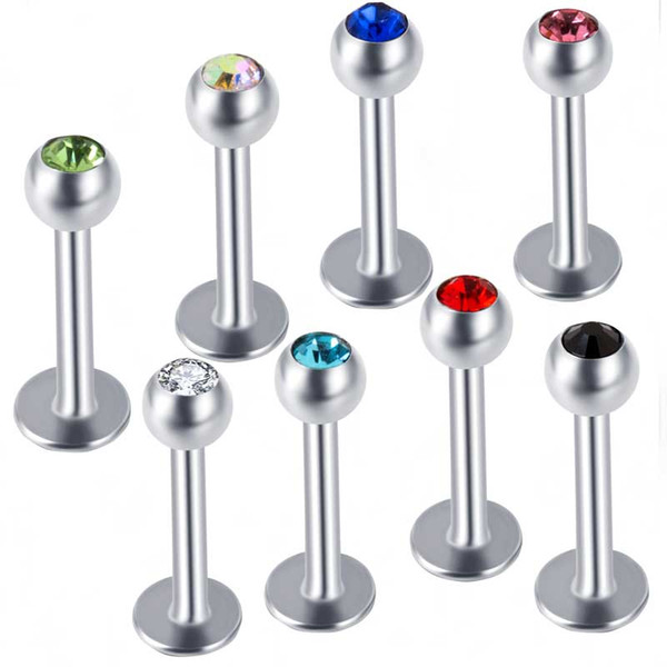 Charisma 316L Surgical Steel Ball Crystal Bar Lip Ring Labret Stud Tongue Lip Tragus Mix 10 Colors 100pcs Body Piercing Jewelry