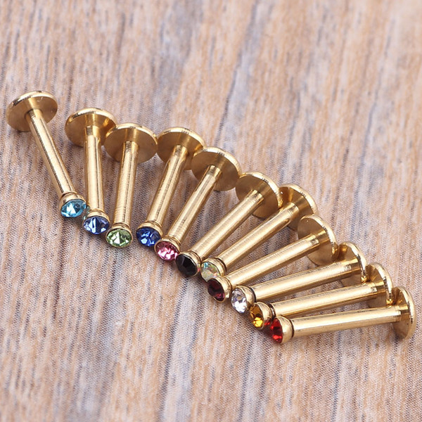 16G(1.2mm) Gem Internally Threaded Labret Monroe Lip Bar Ring Body Jewellery 100pcs/lot 10 color lip rings