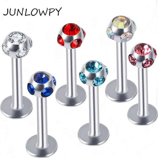 Multi Crystal Stainless Steel Piercing Jewelry Body Labret Jewelry Lip Ring Piercing Stud Mix 10 Colors 100pcs/lot