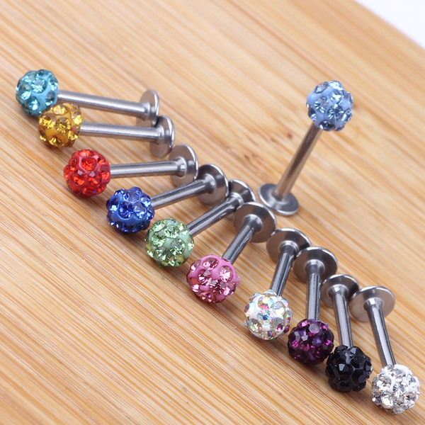 Body Jewelry Tragus Earring 20pcs/lot Mix 10 Colors 6-12mm Shamballa Ball CZ Gem Disco 3.5mm Body Jewelry Lip Ring Labret Piercing