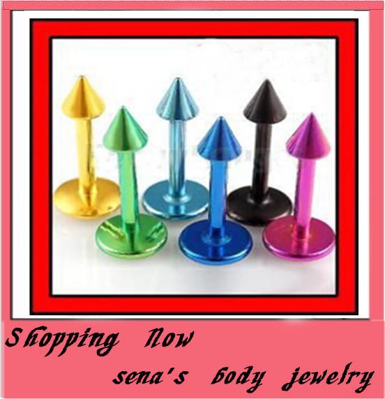 wholesales 100pcs/lot mix 8 colors 316L anodied body jewelry lip piercing Cone labret