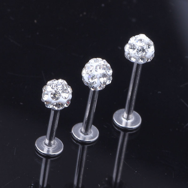 Wholesale 20Pcs/lot Crystal Clear Stainless Steel Lip Piercing Labret Rings Ear Stud Piercing Tragus Earring Body Jewelry Unisex