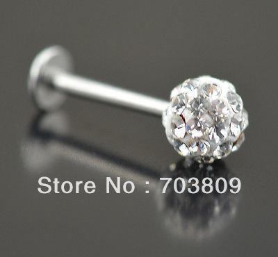 Free shipping,wholesales 20pcs Crystal clear Labret Lip Chin Bars Ring Stud Ball Tragus Stainless Czech Body Piercing