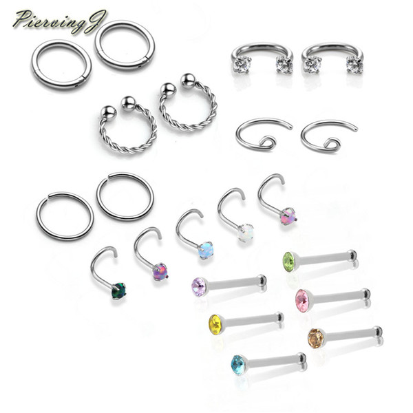 wholesale 21pcs / set Stainless Steel Mix Body Piercings Jewelry Nose Stud Eyebrow Ear Hoop Ring