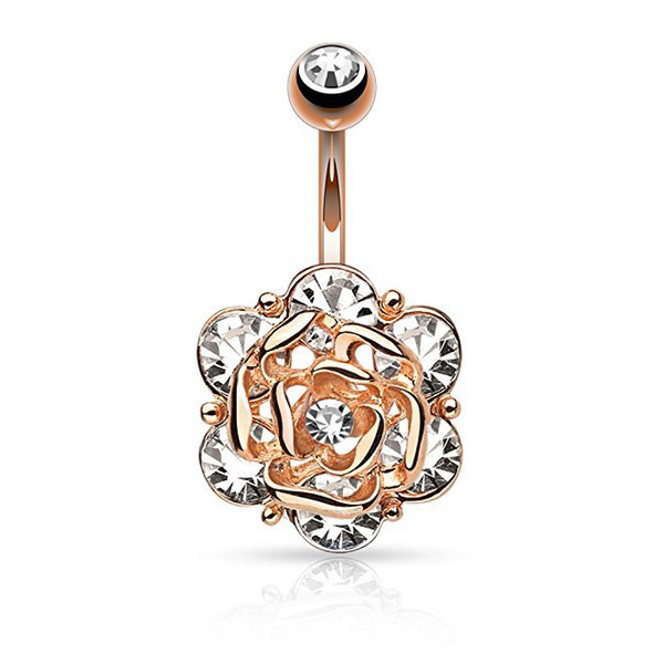 Rose Flower Navel Rings Belly Button Rings Crystal 316L Stainless Steel Piercing Belly Rings Body Jewelry