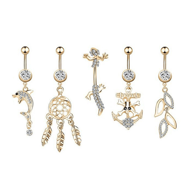 Navel Rings Set Hot Sale Female Navel Rings Diamond Insert Stainless Steel Animals Various Styles Part Travel