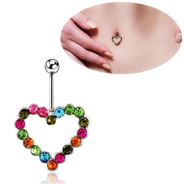 Colorful Heart Shape Crystal Belly Button Navel Rings Piercing Barbel Body Jewelry Sexy Beach Party Dance Jewelry