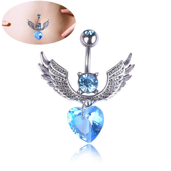 316L Stainless Steel Crystal Wing Tassel Navel Bars Belly Button Ring Navel Piercing Jewelry