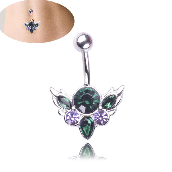 316L Stainless Steel Crystal Flower Heart Long Drop Navel Bars Belly Button Ring Navel Piercing Jewelry