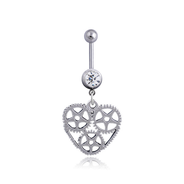 Hollow Out Heart gear Navel Belly Ring Button Ring Body Piecing for Men Women