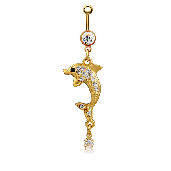 Fashion Piercing Body Jewelry Korean Deisgn Trendy White Crystal Dolphin Navel Belly Button Ring Lovery Dancing Belly Rings