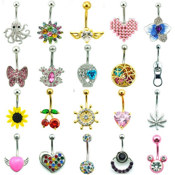 Mix Sale Belly Button Rings Mix Design 316L Stainless Steel Bar Navel Rings Body Piercing Jewelry