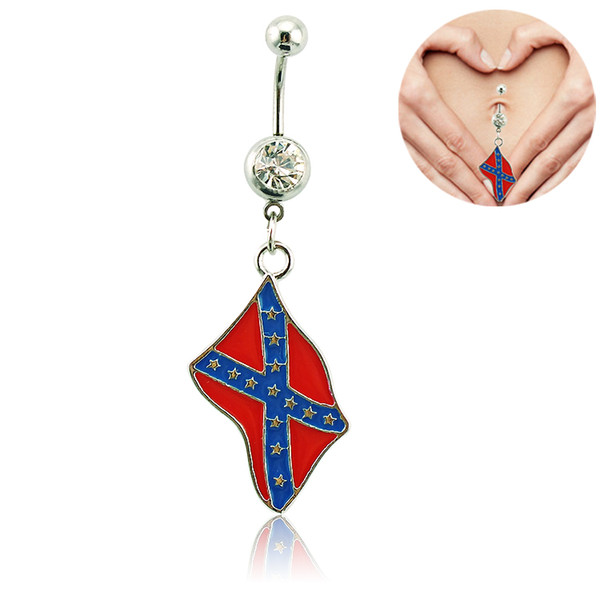 Free Shipping Fashion Belly Button Rings Dangle 316L Stainless Steel National Flag Navel Body Piercing Jewelry