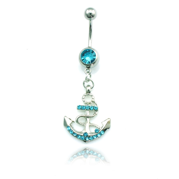 Fashion Belly Button Rings Stainless Steel Dangle 4 Color Rhinestone Anchor Sexy Navel Body Piercing Jewelry