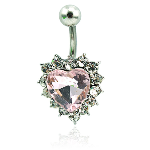 Wholesale Fashion Belly Button Rings 316L Stainless Steel 2 Color Crystal Heart Navel Rings Body Piercing Jewelry