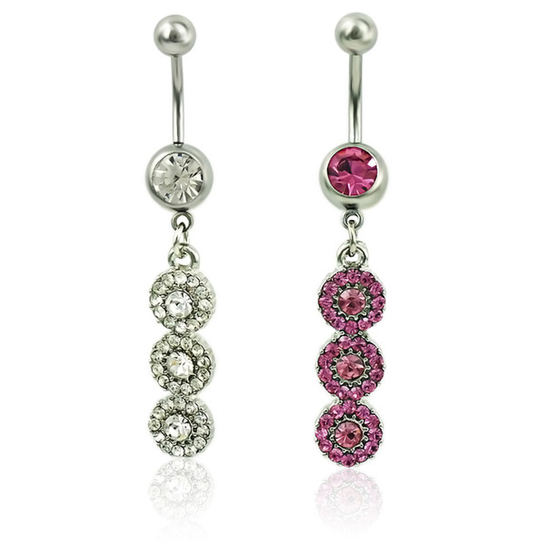 Fashion Belly Rings Stainless Steel Barbell Dangle Rhinestone Crystal Ball Navel Rings For Women Body Piercing Jewelry