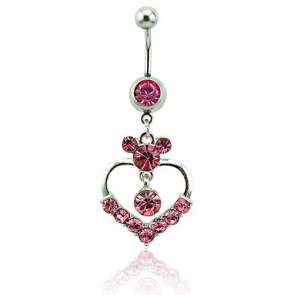 Body Piercing Fashion Belly Button Rings Surgical Steel Barbells Dangle 2 Style Rhinestone Heart Navel Rings Jewelry