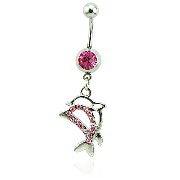 Body Jewelry Fashion Belly Button Rings 316L Stainless Steel Barbell Dangle Double Dolphin Navel Piercing Jewelry