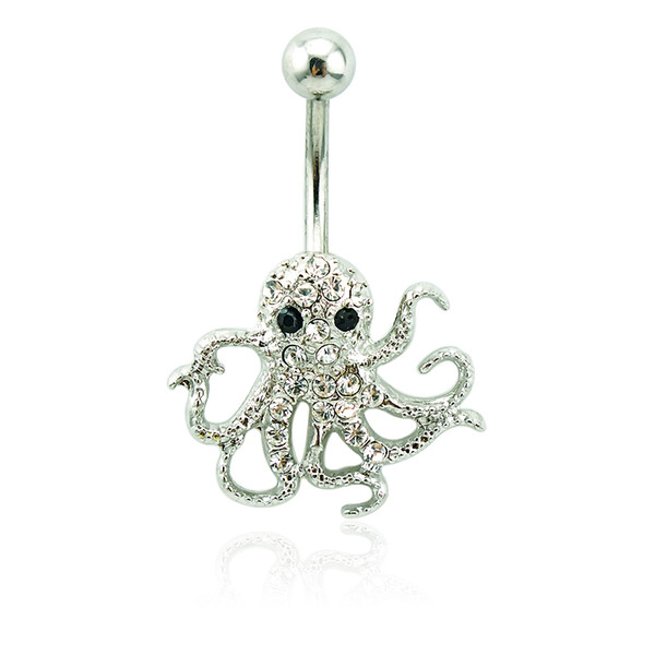 Brand New Belly Button Rings Surgical Steel Barbell White Rhinestone Octopus Navel Rings Body Piercing Jewelry