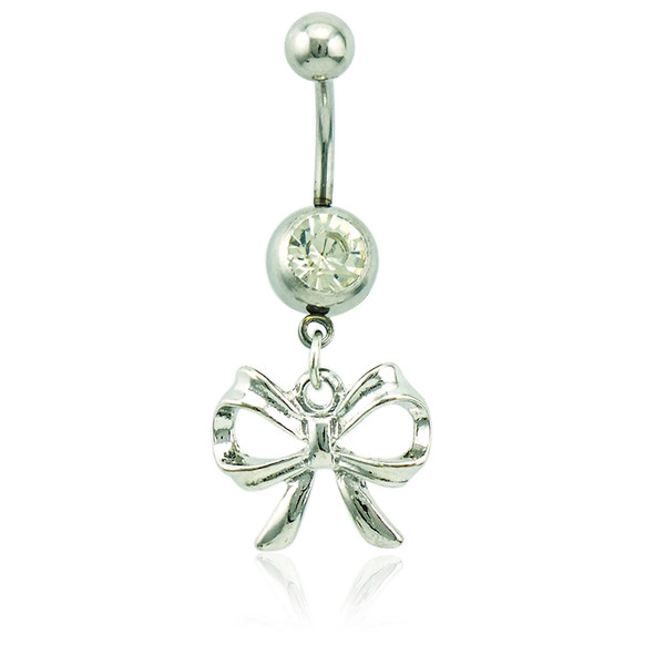 Wholesale Fashion Belly Button Rings 316L Stainless Steel Dangle White Alloy Bowknot Navel Rings Piercing Jewelry