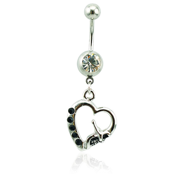 Body Jewelry Fashion Belly Button Rings 316L Stainless Steel Barbell Dangle Black Rhinestone Heart Navel Piercing Jewelry