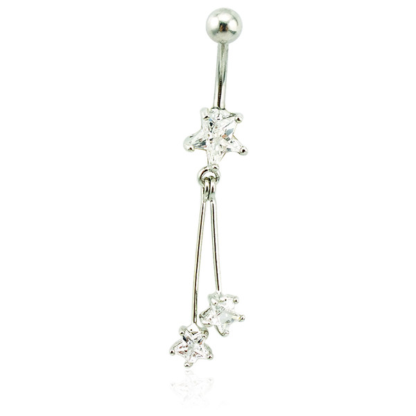 Brand New Belly Button Rings 316L Stainless Steel Dangle White Crystal Star Navel Rings Piercing Jewelry