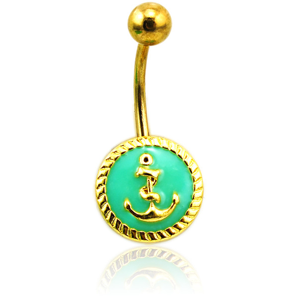 Fashion Belly Button Rings Stainless Steel Barbell Enamel Anchor Navel Rings For Men Body Piercing Jewelry