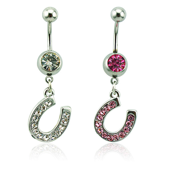 Body Piercing Fashion Belly Button Rings 316L Stainless Steel Dangle Rhinestone Letter U Navel Rings Jewelry