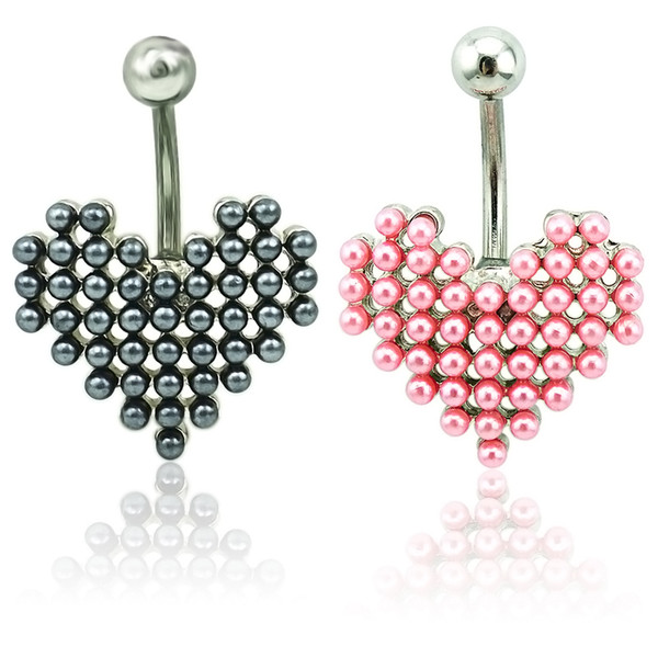 Brand New Belly Button Rings 316L Stainless Steel Barbells Pearl Heart Navel Rings Body Piercing Jewelry