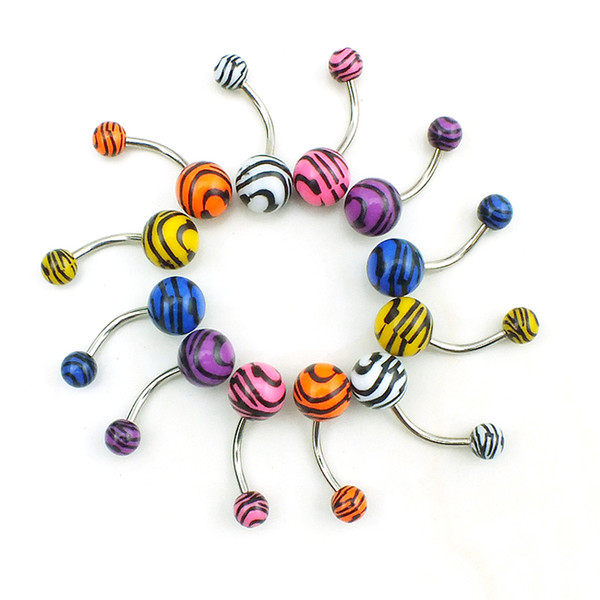 Mix Sales Belly Button Rings 316L Stainless Steel Double Acrylic Rainbow Ball Navel Rings Body Jewelry Wholesale