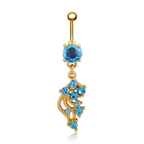 Women Beauty Crystal Leaf Encrusted Flower Belly Button Ring Body Piercing Jewelry