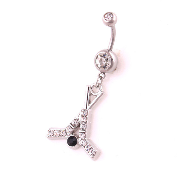 New Arrival Crystals Hockey Sticks And Puck Shape Navel Piercing Belly Button Rings Body Women Jewelry