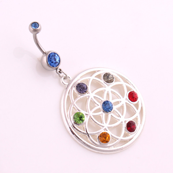 10 Pcs A Lot Flower Of Life Seven Chakra Crystals Belly Button Ring Body Navel Piercing Jewelry