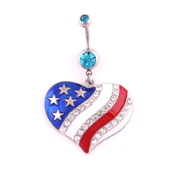 New Heart American Flag Navel Piercing Colored Colorful Crystal Heart Shaped Belly Button Rings Women Quality Belly Piercing Body Jewelry