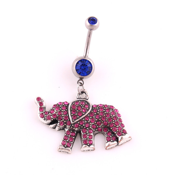 Hot Selling 10pcs Cute Pink Clear Crystal Elephant Belly Button Ring Body Piercing Jewelry Navel Piercing Jewelry